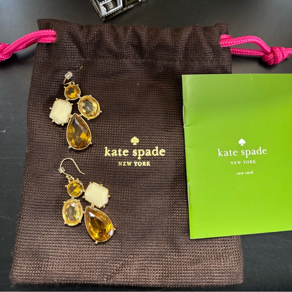 Kate Spade NY Crystal and Topaz Drop Earrings w/Bag & Brochure